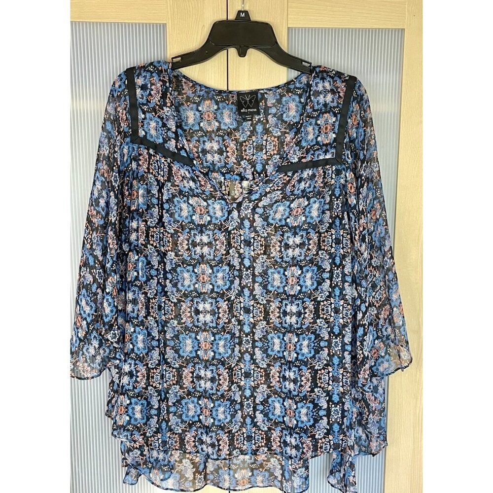 Ella Moss Silk Bohemian Blouse Sz L Flowy‎ Sheer Fairy Summer Casual Peasant Top